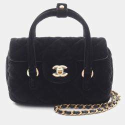 Chanel Black Velvet Quilted Mini Top Handle Flap Bag