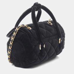 Chanel Black Velvet Quilted Mini Top Handle Flap Bag