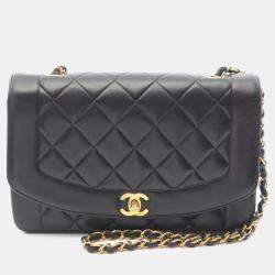 Chanel Diana Flap Black Lambskin Leather Shoulder Bag