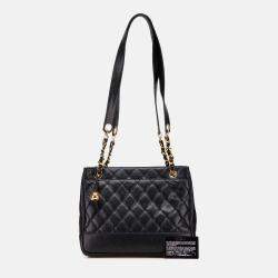 Pre Owned Chanel Black Quilted Caviar Chain Tote