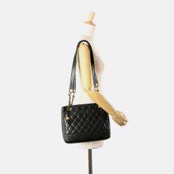 Pre Owned Chanel Black Quilted Caviar Chain Tote