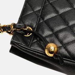 Pre Owned Chanel Black Quilted Caviar Chain Tote