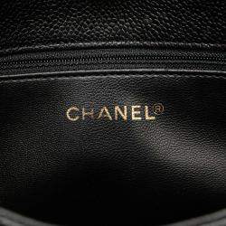 Pre Owned Chanel Black Quilted Caviar Chain Tote
