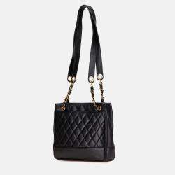Pre Owned Chanel Black Quilted Caviar Chain Tote