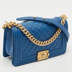Chanel Blue Quilted Leather Medium Boy Flap Bag