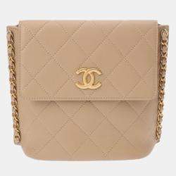 Chanel Matelasse Chain Shoulder Coco Mark Beige Lambskin Bag