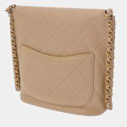Chanel Matelasse Chain Shoulder Coco Mark Beige Lambskin Bag