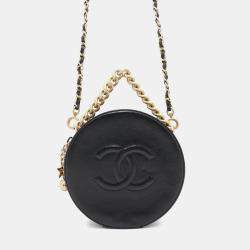 Chanel Chain Shoulder Bag Round Leather Black