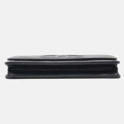 Chanel Chain Wallet Coco Mark Caviar Skin Shoulder Bag Black