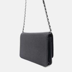 Chanel Chain Wallet Coco Mark Caviar Skin Shoulder Bag Black