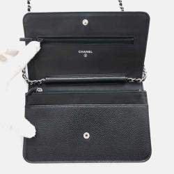 Chanel Chain Wallet Coco Mark Caviar Skin Shoulder Bag Black