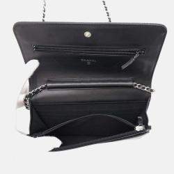 Chanel Chain Wallet Coco Mark Caviar Skin Shoulder Bag Black