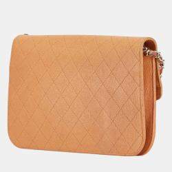Pre Owned Chanel Half Coco Orange Beige Caviar Shoulder Bag