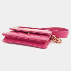 Chanel Twist Your Buttons Pink Leather Chain Clutch Bag
