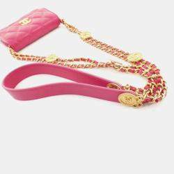 Chanel Twist Your Buttons Pink Leather Chain Clutch Bag