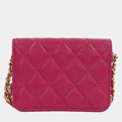 Chanel Twist Your Buttons Pink Leather Chain Clutch Bag