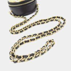 Chanel Camellia Round Black Leather and Gold Metal Clutch Bag