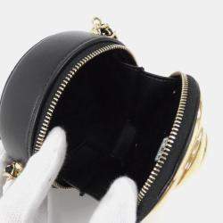 Chanel Camellia Round Black Leather and Gold Metal Clutch Bag