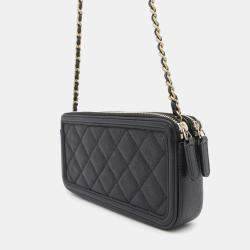 Chanel CC Filigree Long Black Caviar Skin Chain Wallet