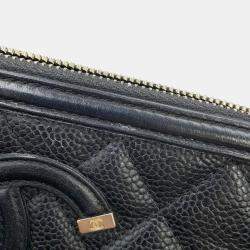 Chanel CC Filigree Long Black Caviar Skin Chain Wallet