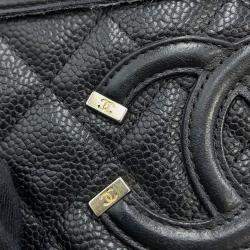 Chanel CC Filigree Long Black Caviar Skin Chain Wallet