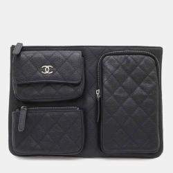 Chanel Multi Pouch Black Caviar Quilted Zipped Case
