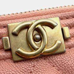 Chanel Boy Matelasse Black Caviar Leather Chain Wallet