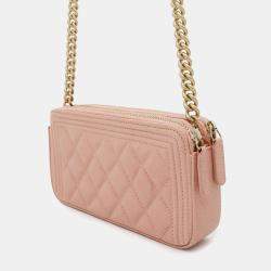 Chanel Boy Matelasse Black Caviar Leather Chain Wallet