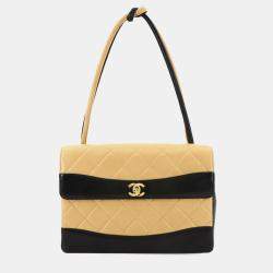 Chanel Matelasse Beige/Black Leather Shoulder Bag