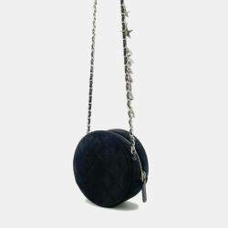 Chanel Star Round Quilted Suede with Crystal Embellished Charms Clutch with Chain 