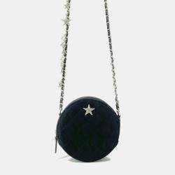 Chanel Star Round Quilted Suede with Crystal Embellished Charms Clutch with Chain 
