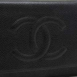 Chanel Coco Mark Chain Wallet Long Caviar Skin Black Bag