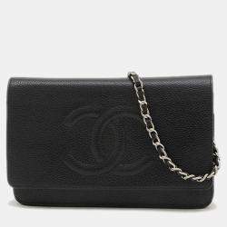 Chanel Coco Mark Chain Wallet Long Caviar Skin Black Bag