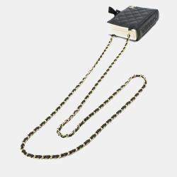 Chanel Matelasse Chain Shoulder Business Card Holder/Card Case Holder Leather Black Gold Metal Fittings Book