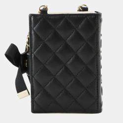 Chanel Matelasse Chain Shoulder Business Card Holder/Card Case Holder Leather Black Gold Metal Fittings Book
