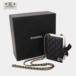 Chanel Matelasse Chain Shoulder Business Card Holder/Card Case Holder Leather Black Gold Metal Fittings Book