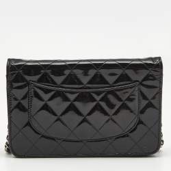 Chanel Black Quilted Patent Leather CC Wallet On Chain