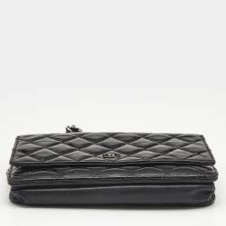 Chanel Black Quilted Patent Leather CC Wallet On Chain
