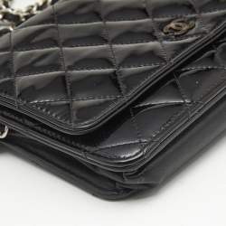 Chanel Black Quilted Patent Leather CC Wallet On Chain