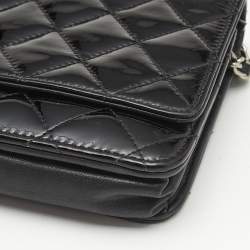 Chanel Black Quilted Patent Leather CC Wallet On Chain