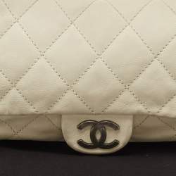 Chanel Off White Quilted Leather Braided Flap Bag