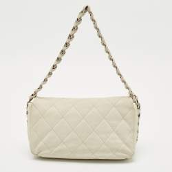 Chanel Off White Quilted Leather Braided Flap Bag