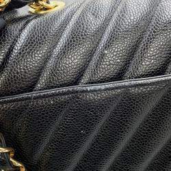 Chanel Chevron Black Caviar Leather Shoulder Bag