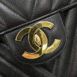 Chanel Chevron Black Caviar Leather Shoulder Bag