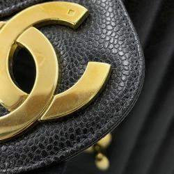 Chanel Chevron Black Caviar Leather Shoulder Bag