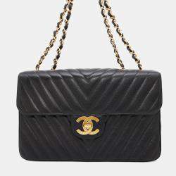Chanel Chevron Black Caviar Leather Shoulder Bag