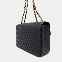 Chanel Chevron Black Caviar Leather Shoulder Bag