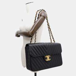 Chanel Chevron Black Caviar Leather Shoulder Bag