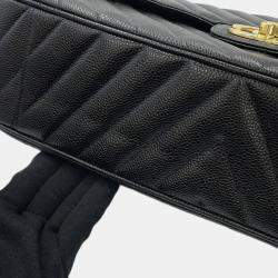 Chanel Chevron Black Caviar Leather Shoulder Bag