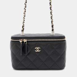 Chanel Matelasse Vanity Chain Black Caviar Leather Shoulder Bag 